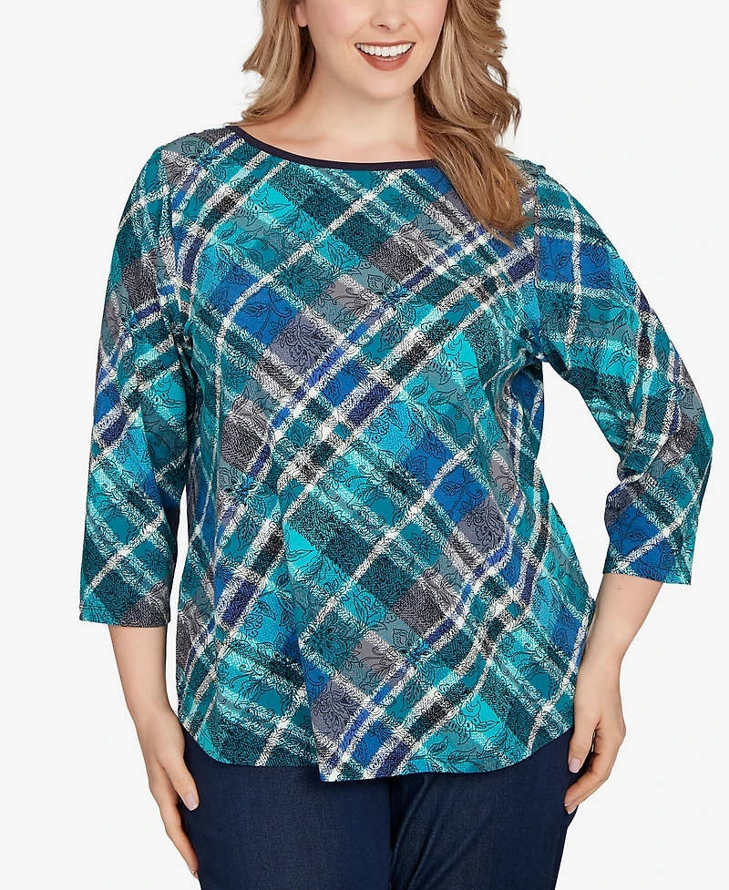 Ruby Rd. Plus Size Solid Tipped Plaid Knit Top