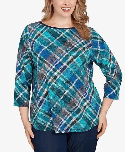 Ruby Rd. Plus Size Solid Tipped Plaid Knit Top