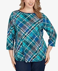 Ruby Rd. Plus Size Solid Tipped Plaid Knit Top