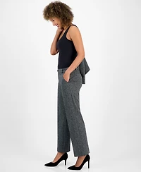 Kasper Petite Herringbone Fly-Front High-Rise Pants