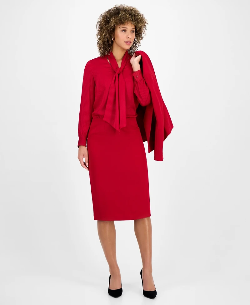 Kasper Women's Satin Long-Sleeve Tie-Neck Blouse