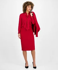 Kasper Women's Satin Long-Sleeve Tie-Neck Blouse