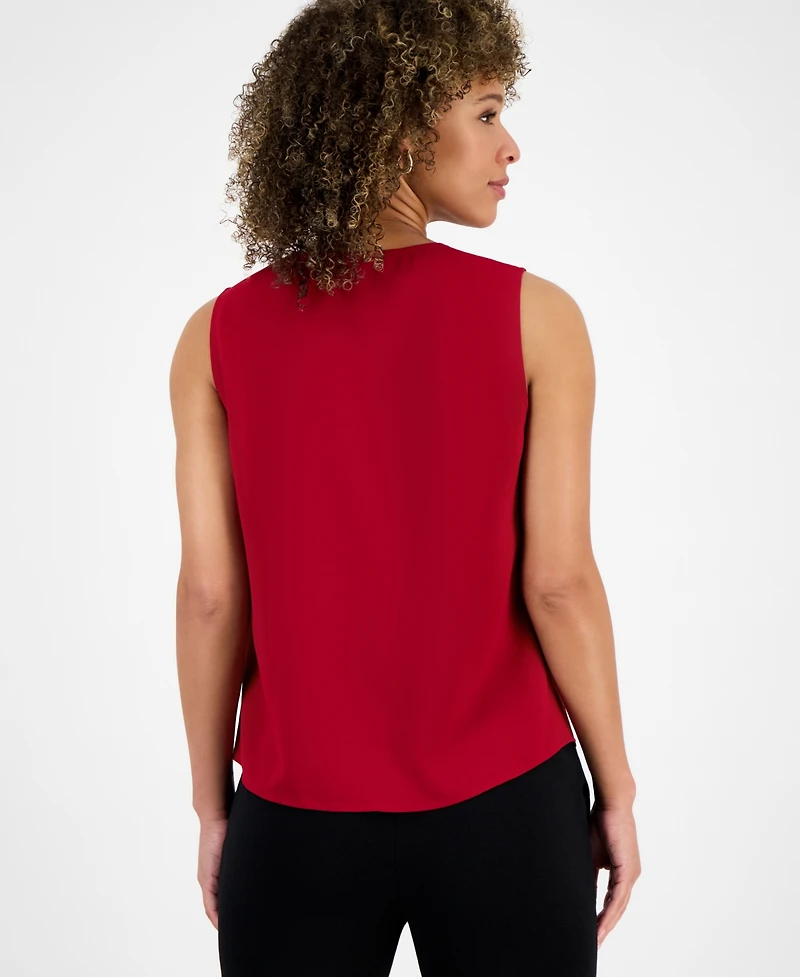 Kasper Petite Split-Neck Ruffle-Front Sleeveless Blouse