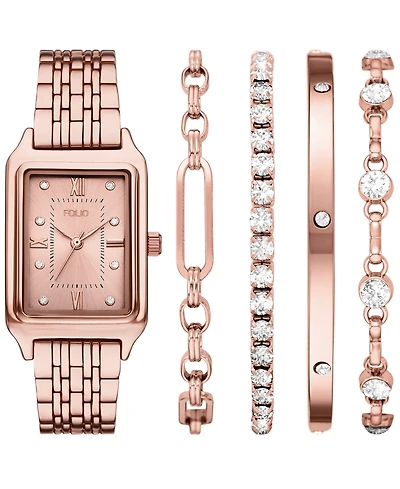 Folio Women's Quartz Three-Hand Rose Gold Alloy Watch Set, 30mm