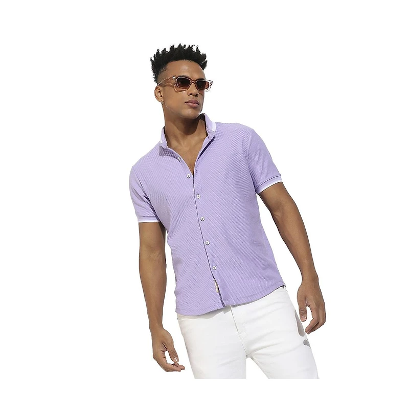 Campus Sutra Men's Lavender Honeycomb Knit Shirt