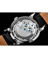 Stuhrling Men's Legacy Black Leather, Silver-Tone Dial, 46mm Round Watch
