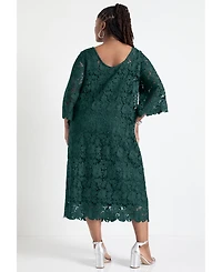 June + Vie Women's Bell-Sleeve Lace Midi Dress