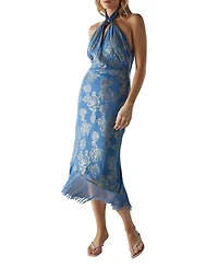 Warehouse Women's Metallic Chiffon Wrap Front Midi Dress