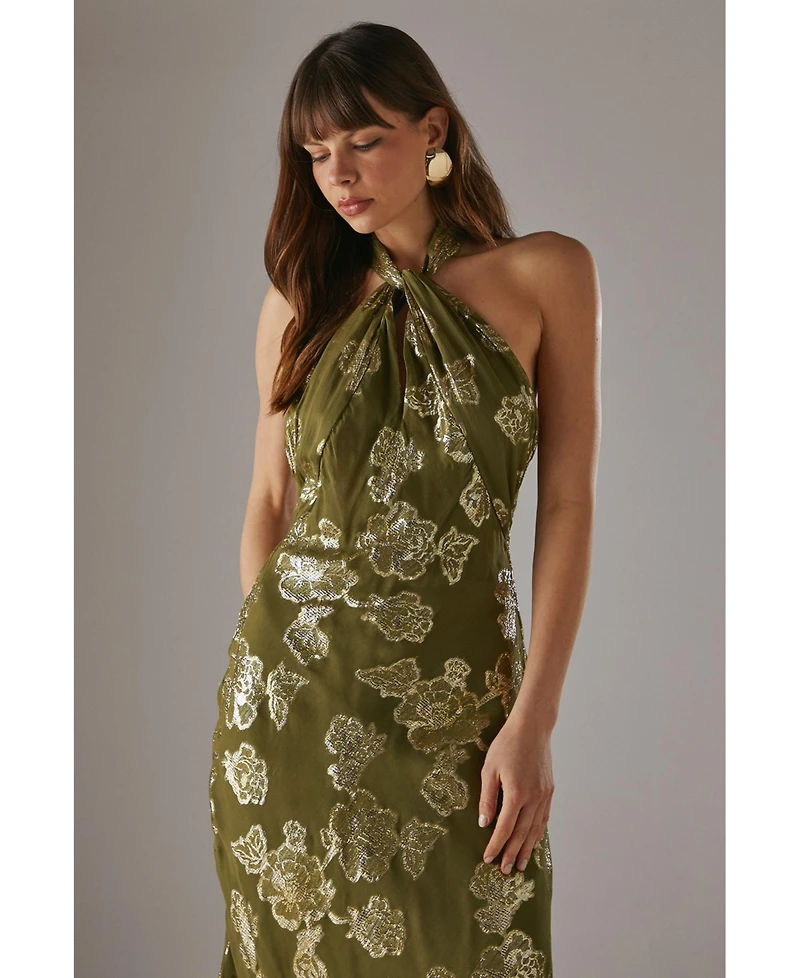 Warehouse Women's Metallic Chiffon Wrap Front Midi Dress