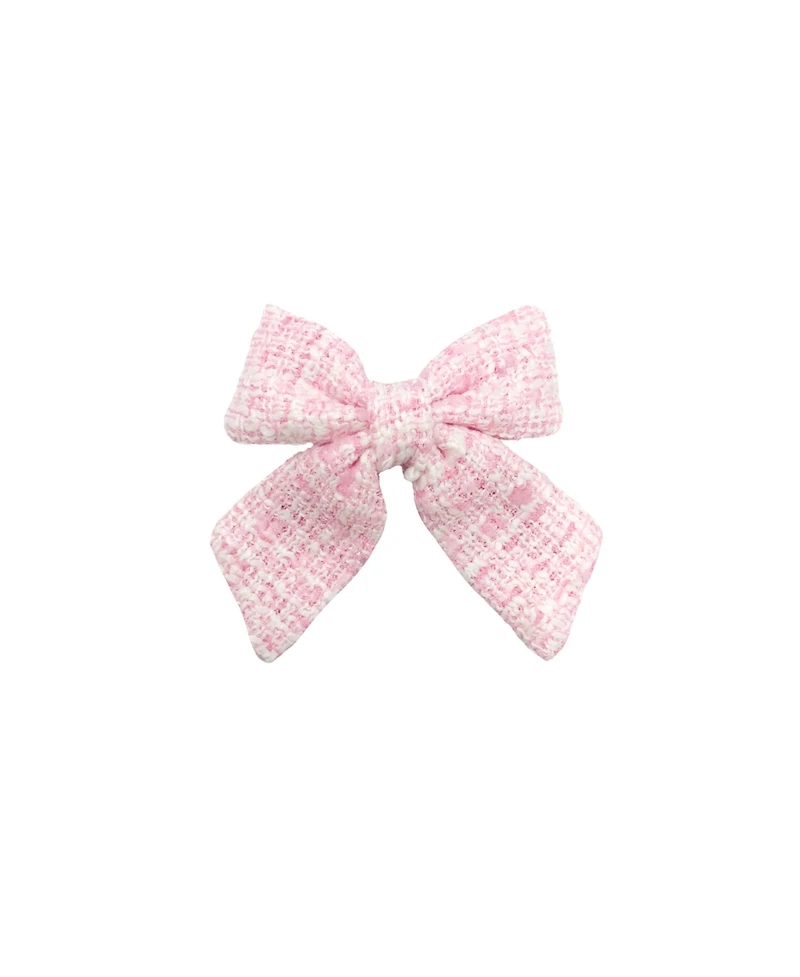 Bits & Bows Girls Tweed Hair Bow Barrette in Pink