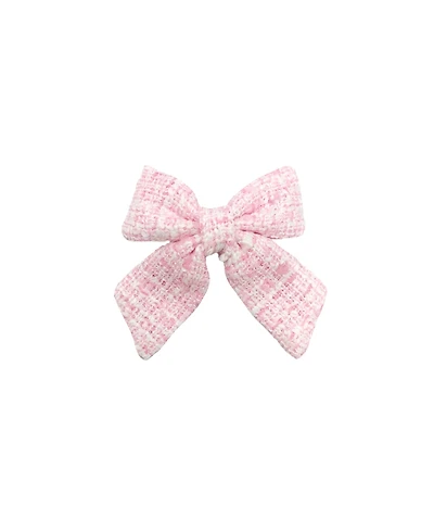 Bits & Bows Girls Tweed Hair Bow Barrette in Pink