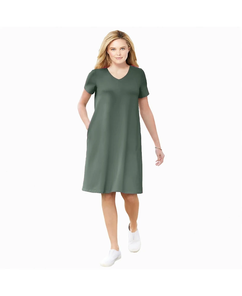 Woman Within Women's Perfect Short-Sleeve V-Neck Tee Dress
