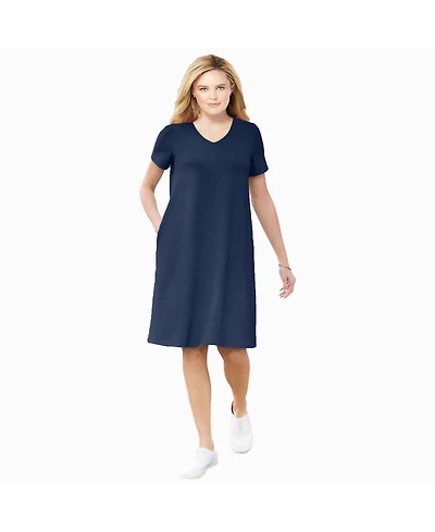 Woman Within Plus Perfect Short-Sleeve V-Neck Tee Dress