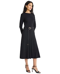 Maggy London Women's Tie Belt Long Sleeve Midi Dress