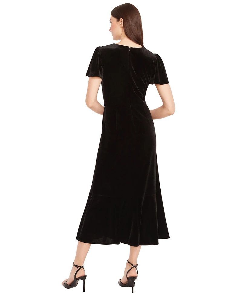Maggy London Women's Short Sleeve Velvet Midi Dress