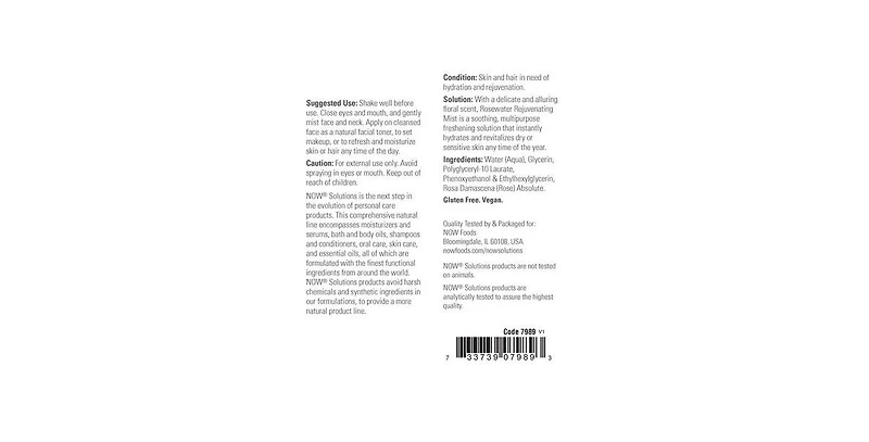 Now Foods Rosewater Rejuvenating Mist ,4 Oz