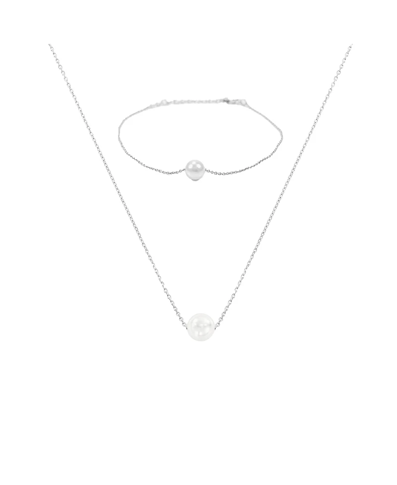 Bearfruit Jewelry Sterling Silver 18k Gold Plated Abby Single Cultured Pearl Necklace & Bracelet Set