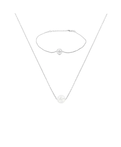 Bearfruit Jewelry Sterling Silver 18k Gold Plated Abby Single Cultured Pearl Necklace & Bracelet Set