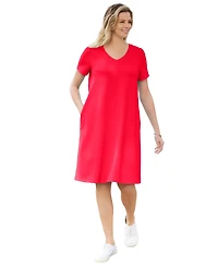 Woman Within Women's Perfect Short-Sleeve V-Neck Tee Dress