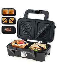 3 in 1 Waffle Iron Panini Press Grill and Sandwich Maker Set with Removable Non-Stick Plates & Portable Cool Touch Handle