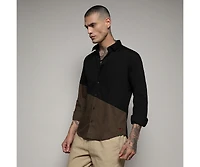 Campus Sutra Men's Black & Olive Green Contrast Panel Shirt