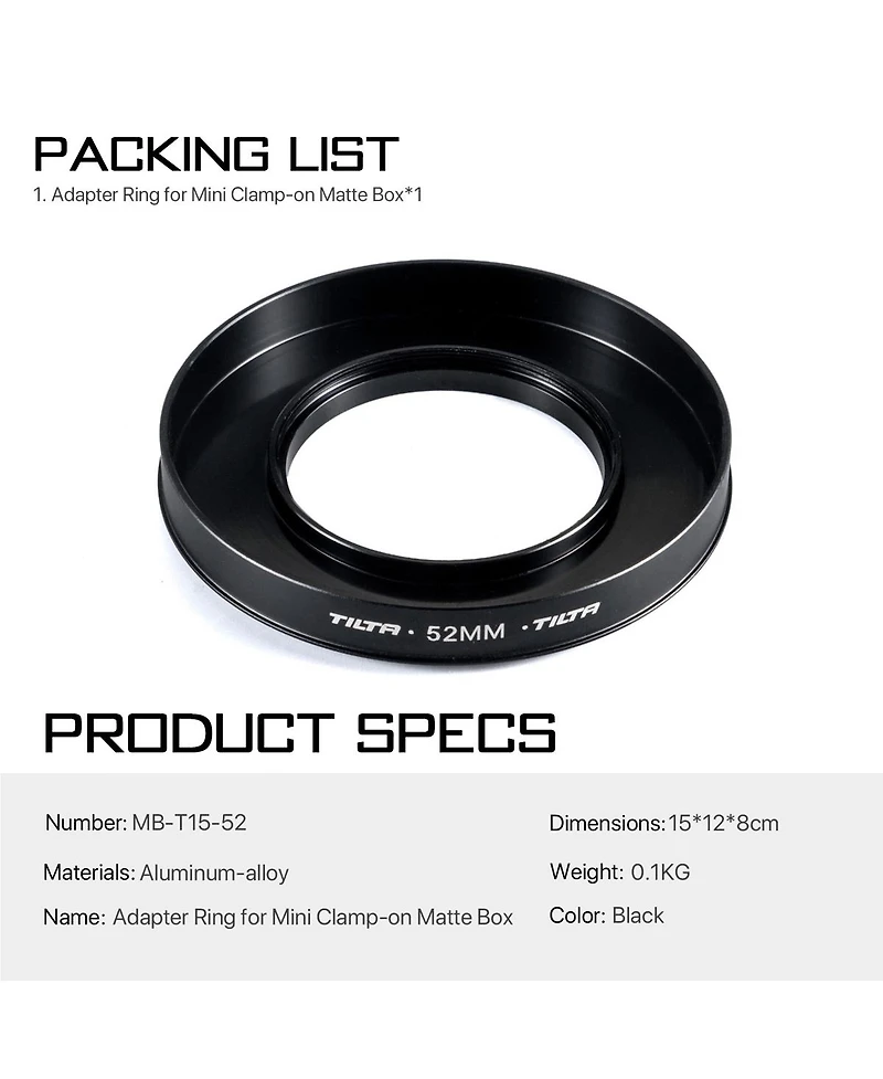Tilta 52mm Adapter Ring for Mini Clamp-On Matte Box, Black