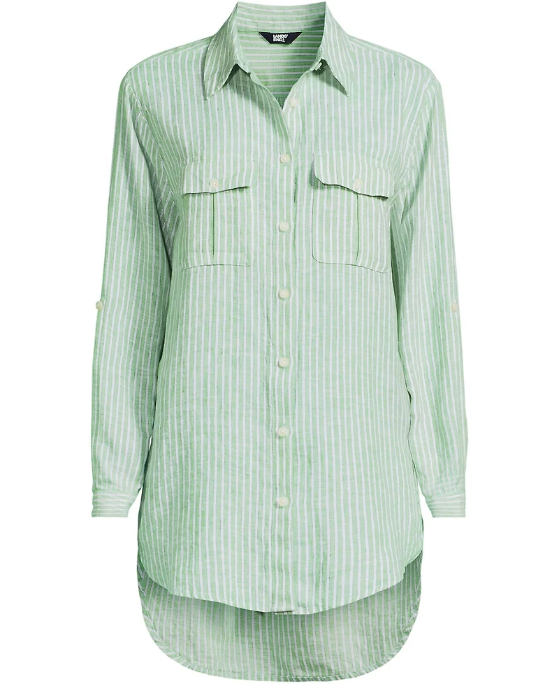 Lands' End Women's Linen Roll Sleeve Relaxed Tunic Top