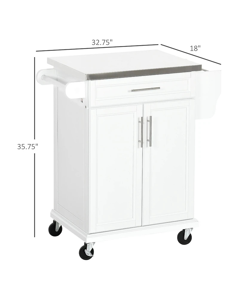 Halifax North America White Kitchen Cart: Stainless Top, Drawer, Towel/Spice Rack, Wheeled