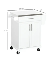 Halifax North America White Kitchen Cart: Stainless Top, Drawer, Towel/Spice Rack, Wheeled