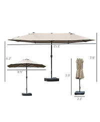 Flynama 15 Ft Double Sided Rectangular Patio Umbrella with Base and Crank