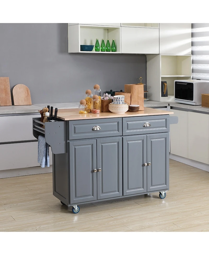 Halifax North America Dark Gray Kitchen Helper: Utility Cart with Drop-Leaf & Rubber Wood Top