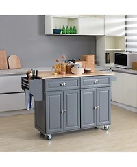 Halifax North America Dark Gray Kitchen Helper: Utility Cart with Drop-Leaf & Rubber Wood Top