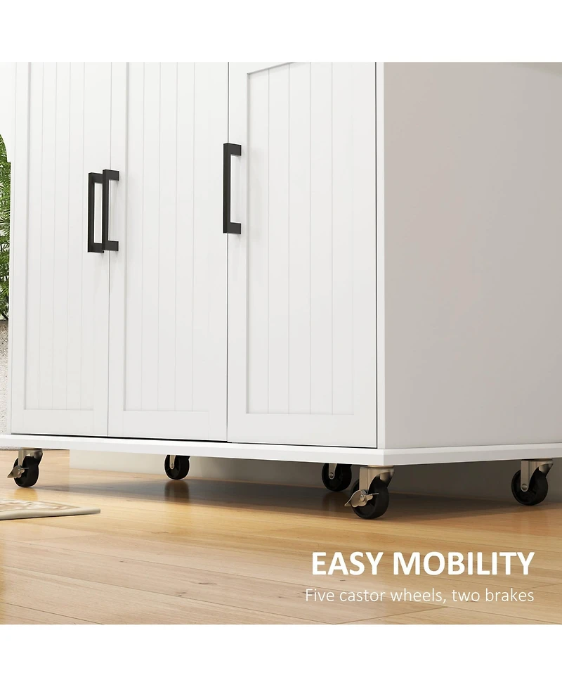 Halifax North America White Rolling Kitchen Island: Stainless Top, 3 Cabinets
