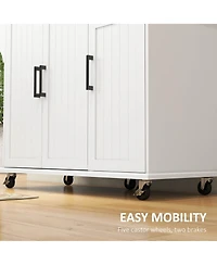 Halifax North America White Rolling Kitchen Island: Stainless Top, 3 Cabinets
