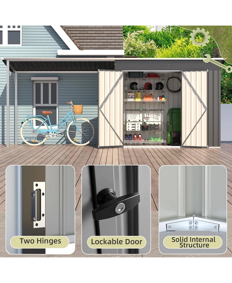 Aecojoy 4'x14' Outdoor Open-Sided Storage Shed with Attached Hardtop Metal Pergola