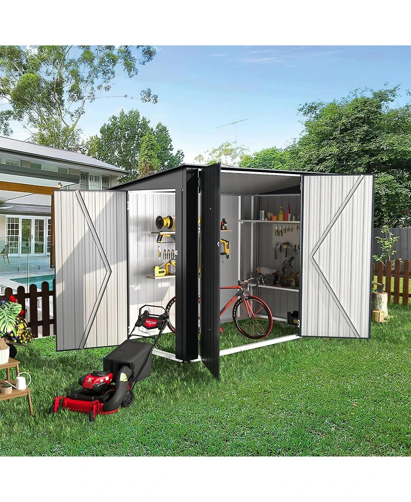 Aecojoy 7.5'x4' Outdoor Horizontal Bike Storage Shed with Triple Lockable Door