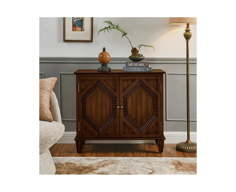 Casainc 33.6" Retro Wooden Storage Cabinet Symmetrical Geometric Display Cabinets