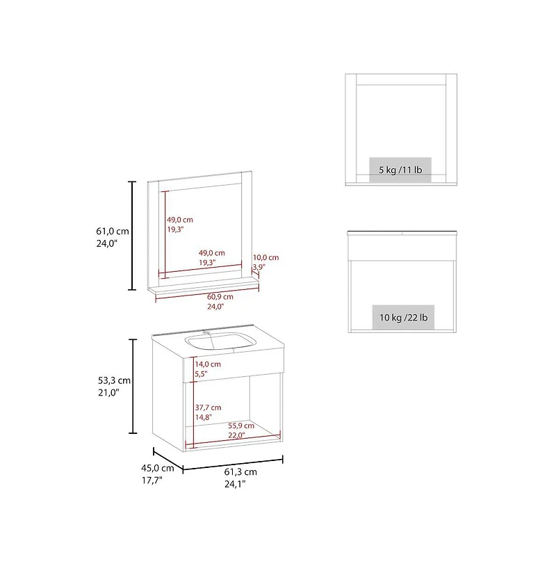 Tuhome Blake Bathroom Cabinet with Mirror Cabinet Black Mdf