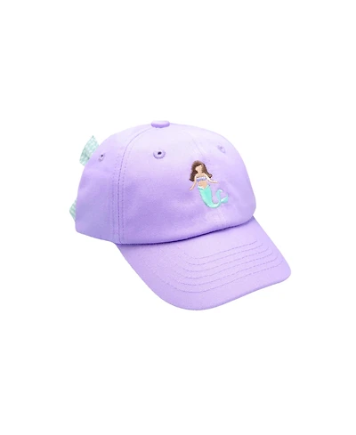 Bits & Bows Girls Brunette Mermaid Twill Bow Baseball Hat in Lavender