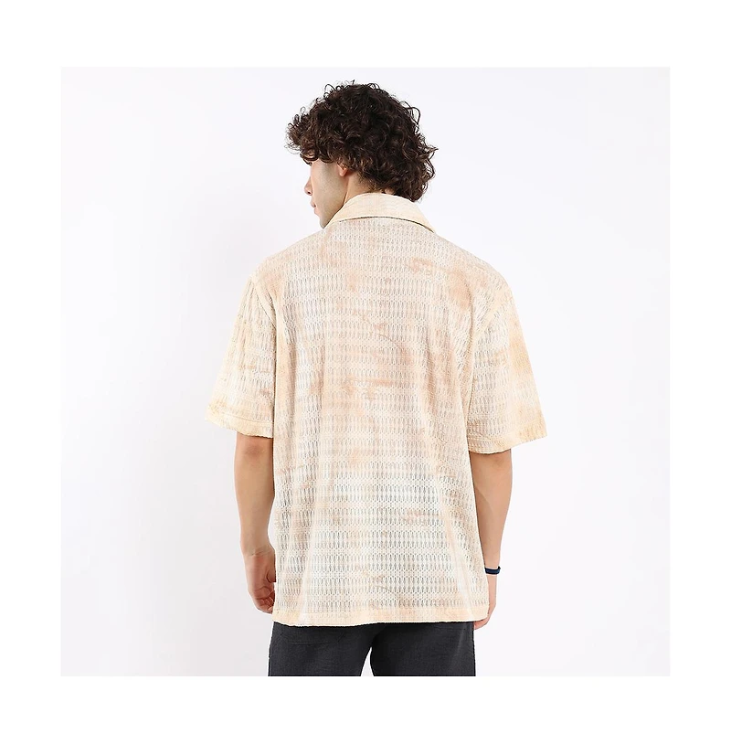 Campus Sutra Men's Tan Brown & Ivory White Faded Woven Oversized Shirt