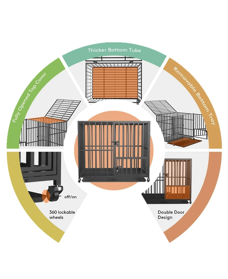 Bingopaw Heavy Duty Steel Dog Crate Kennel with Wheels and 3 Access Door