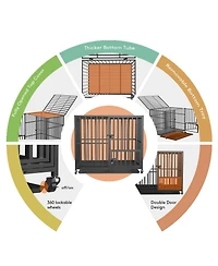 Bingopaw Heavy Duty Steel Dog Crate Kennel with Wheels and 3 Access Door