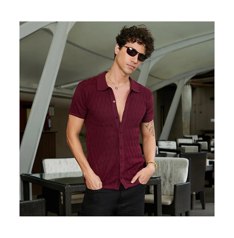 Campus Sutra Men's Argyle-Knit Slim-Fit Shirt