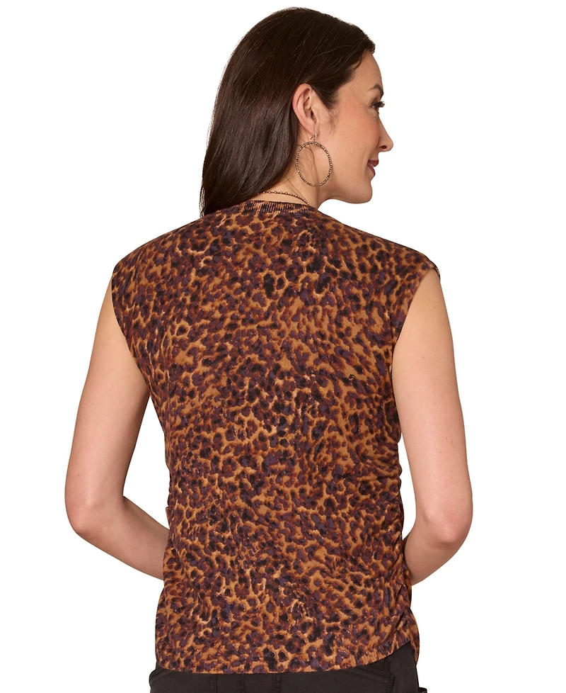 Democracy Women's Printed Extended Shoulder Round Neck Top