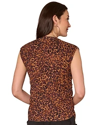 Democracy Women's Printed Extended Shoulder Round Neck Top