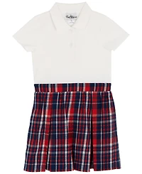 Rare Editions Little Girls Polo Collar & Plaid Skirt Dress with Patch-Covered Sweatshirt, 2 pc