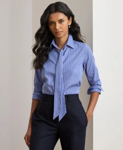 Lauren Ralph Lauren Womens Classic Fit Striped Tie Neck Shirt 0p 18