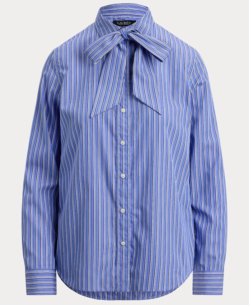 Lauren Ralph Women's Classic Fit Striped Tie-Neck Shirt