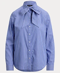 Lauren Ralph Women's Classic Fit Striped Tie-Neck Shirt
