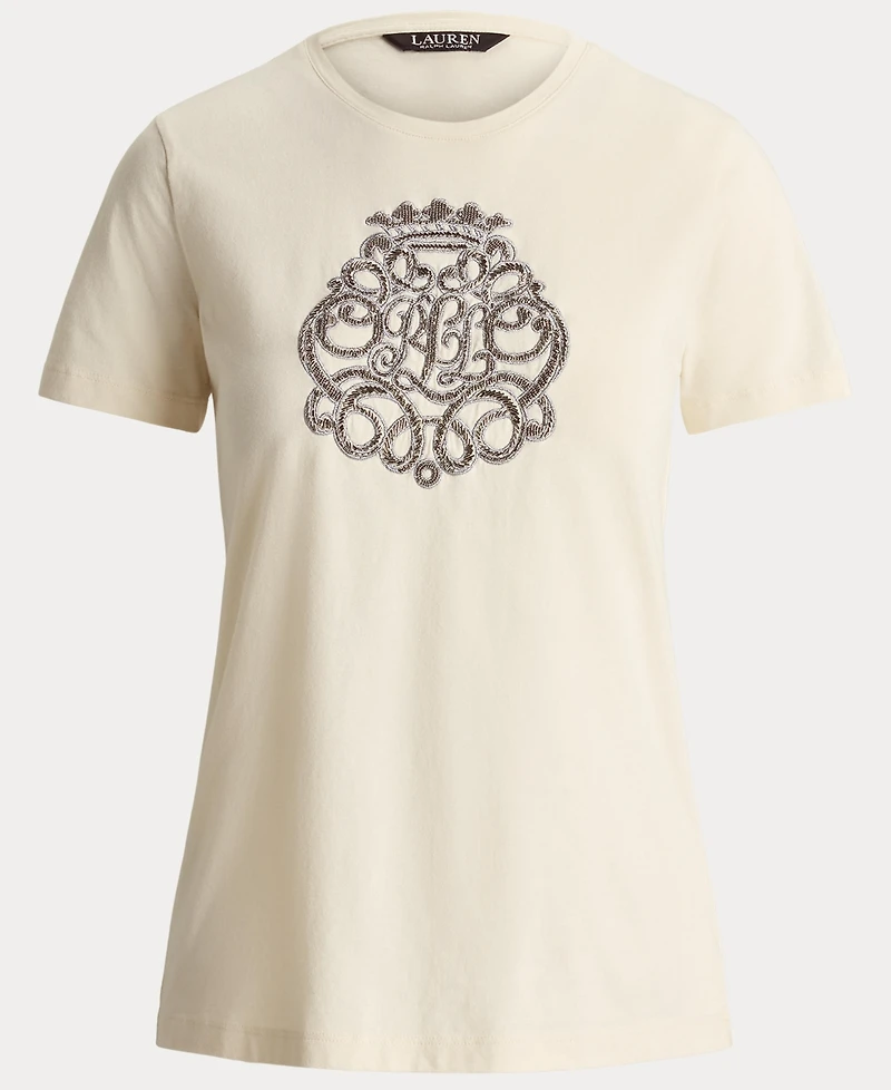 Lauren Ralph Women's Beaded-Crest Jersey T-Shirt